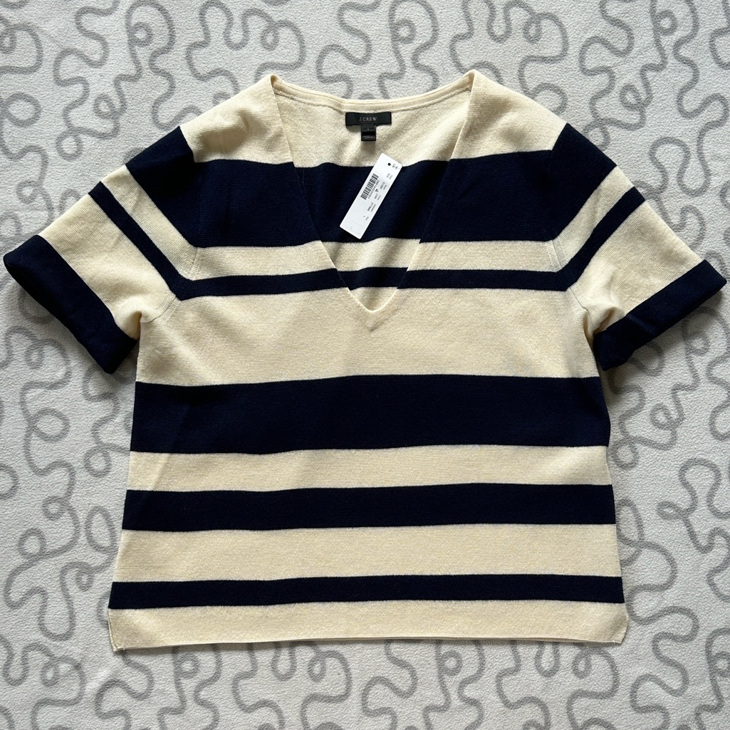 J.Crew Merino Wool Striped V-Neck Sweater Tee